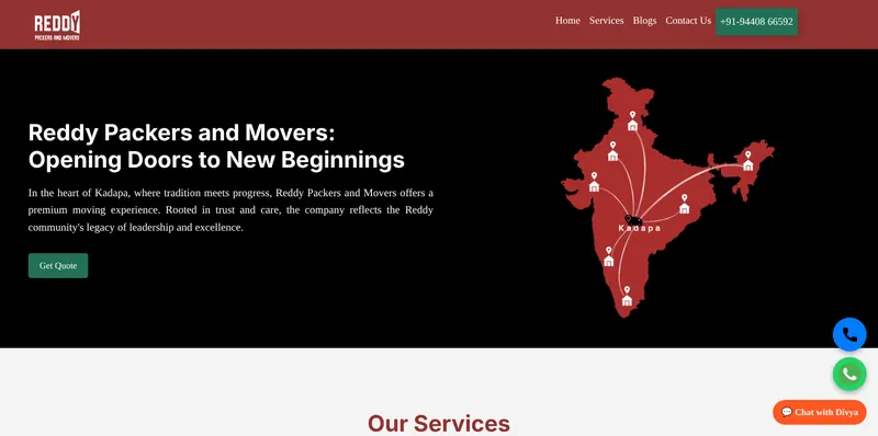 Reddy Packers and Movers website home page