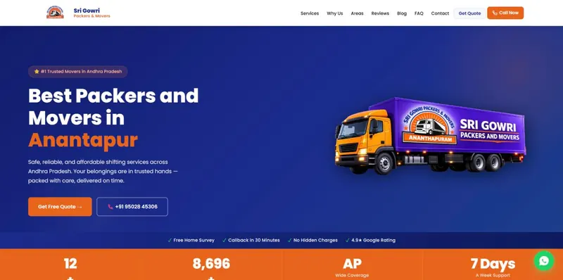 Sri Gowri Packers & Movers website home page