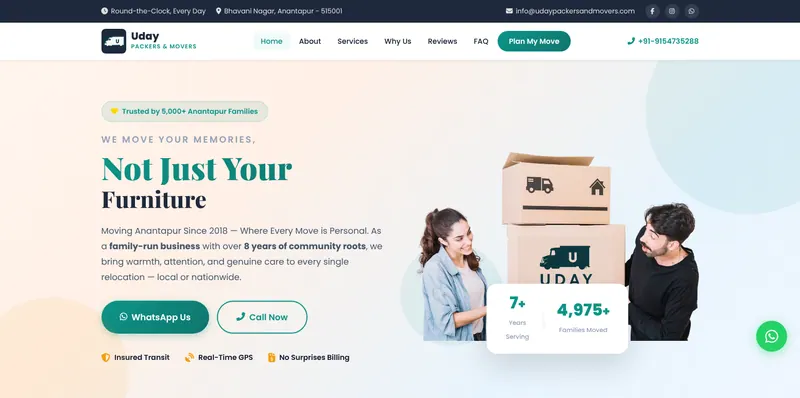 Uday Packers and Movers website home page