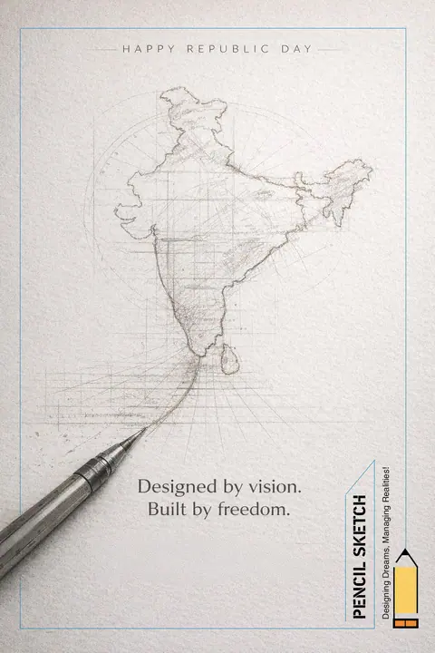 Pencil Sketch Design Studio: Republic Day: designed by vision