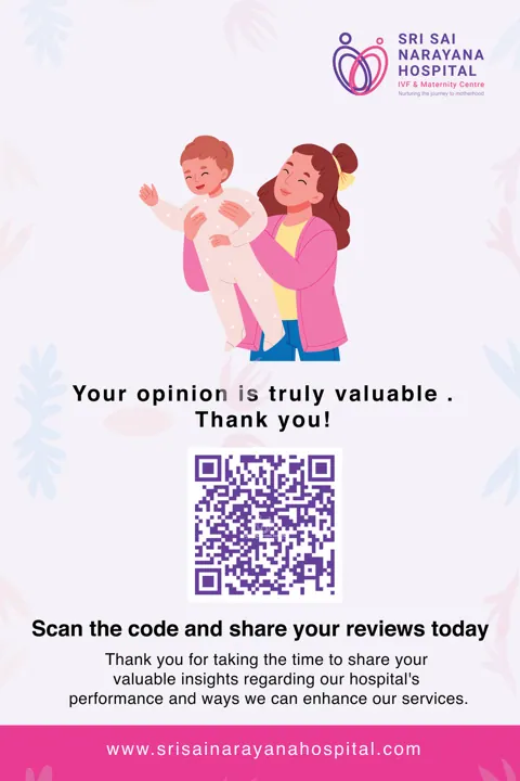 Sri Sai Narayana Hospital: Review card with QR code, for the reception