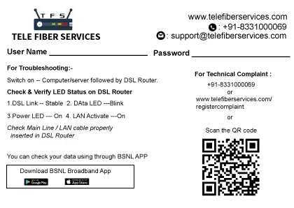 Tele Fiber Services: Modem sticker with self-help steps and QR